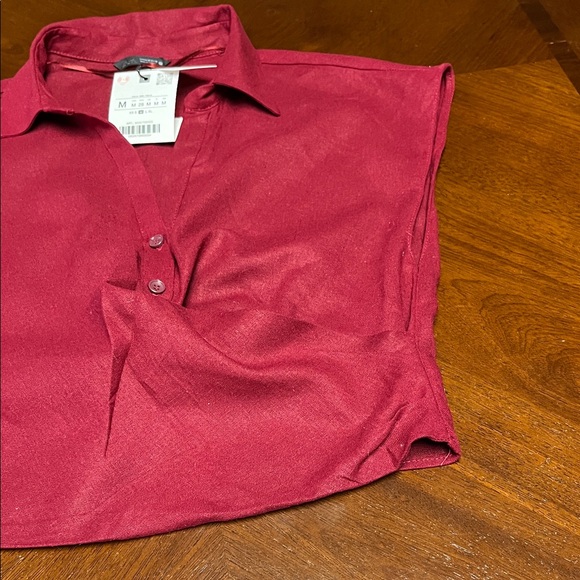 Zara Burgundy Button-Up Shirt - Picture 7 of 10